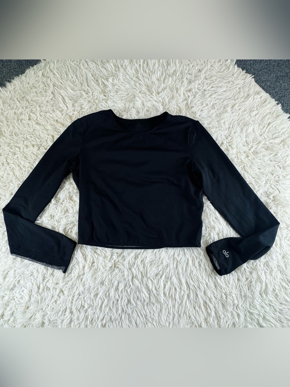 Alo Yoga Cropped Mesh Back Long Sleeve Top